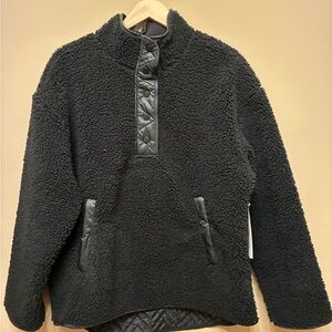 NWT Athleta Cozy Sherpa Snap Black Sweatshirt Size L